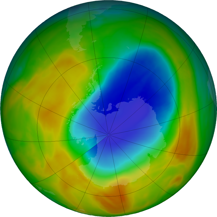 Antarctic ozone map for 17 October 2019
